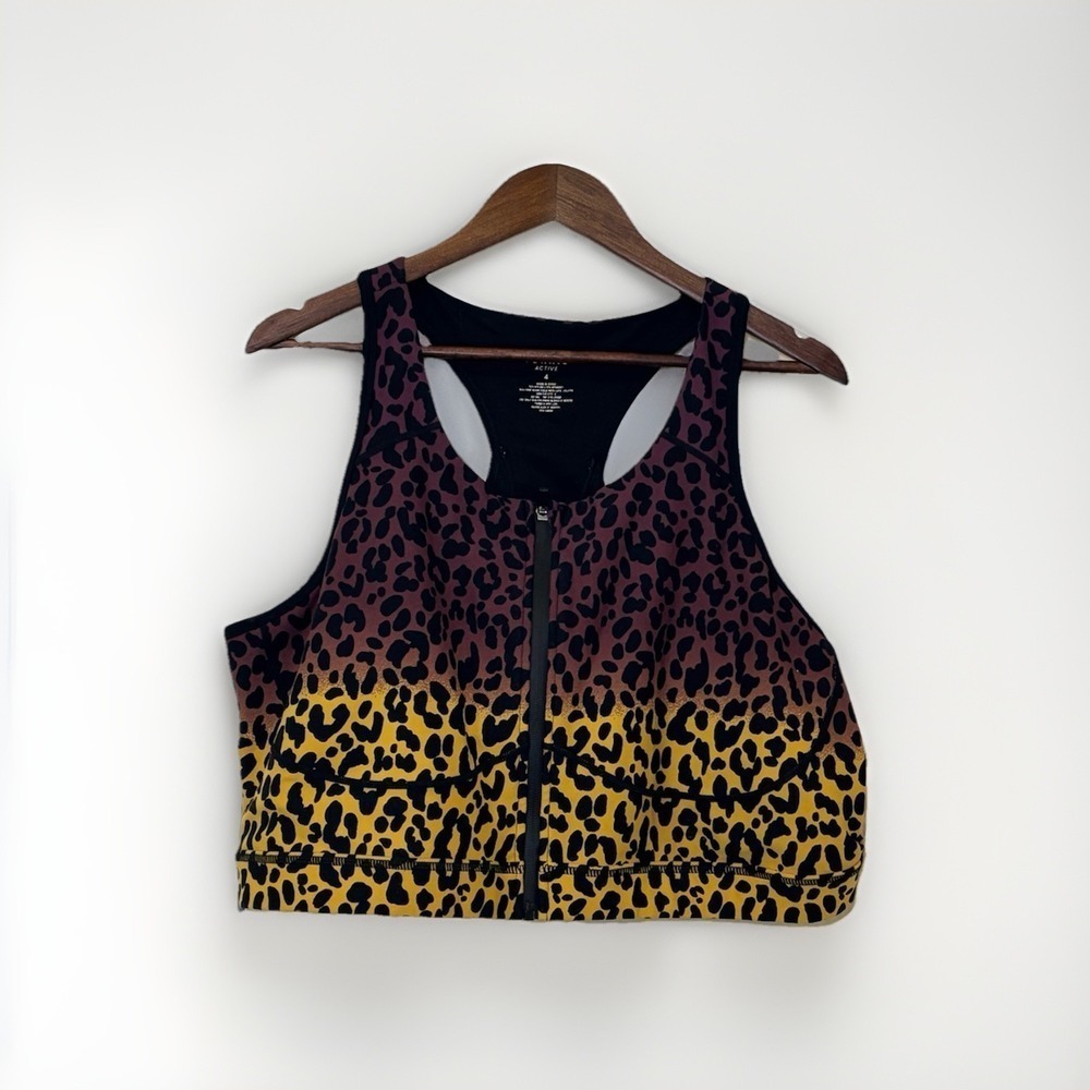 Torrid Active Zip Front Sports Bra Leopard Print High Impact Women's Size 4